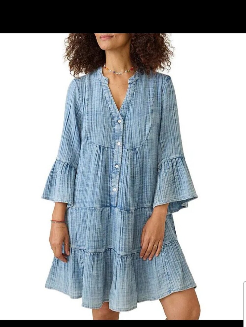 BNWT M Faherty Dream Cotton Gauze Kasey Dress in Light Indigo Wash